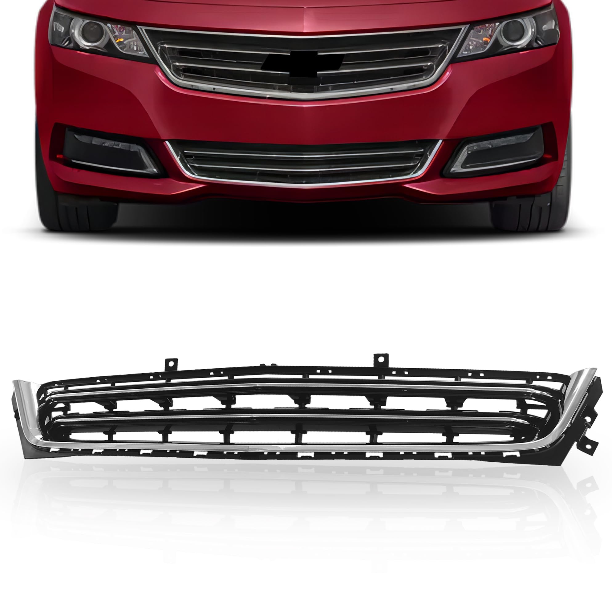 PartsFlow Front Bumper Grille Lower Grill - Black with Chrome Trim for 2014-2020 Chevrolet Impala (Fits Models 23455348) | Durable Replacement & Style Upgrade for Daily Driving & Car Shows
