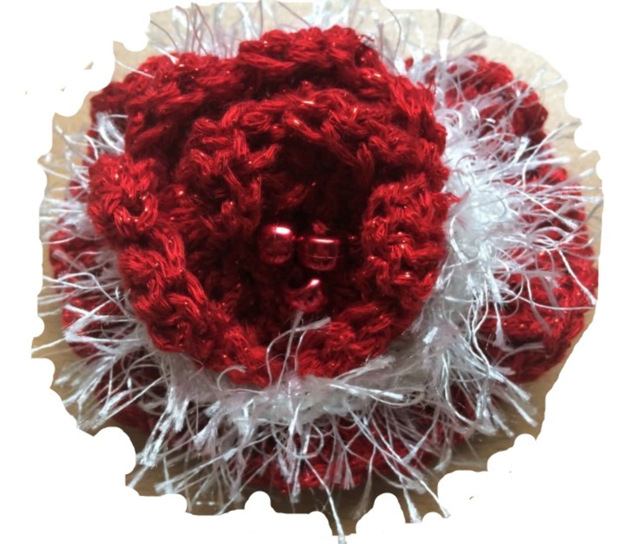 Handmade Crochet Flower Hair Clip & Brooch - Red & White Rose Design for Women & Girls - Perfect for Weddings, Parties & Everyday Accessories