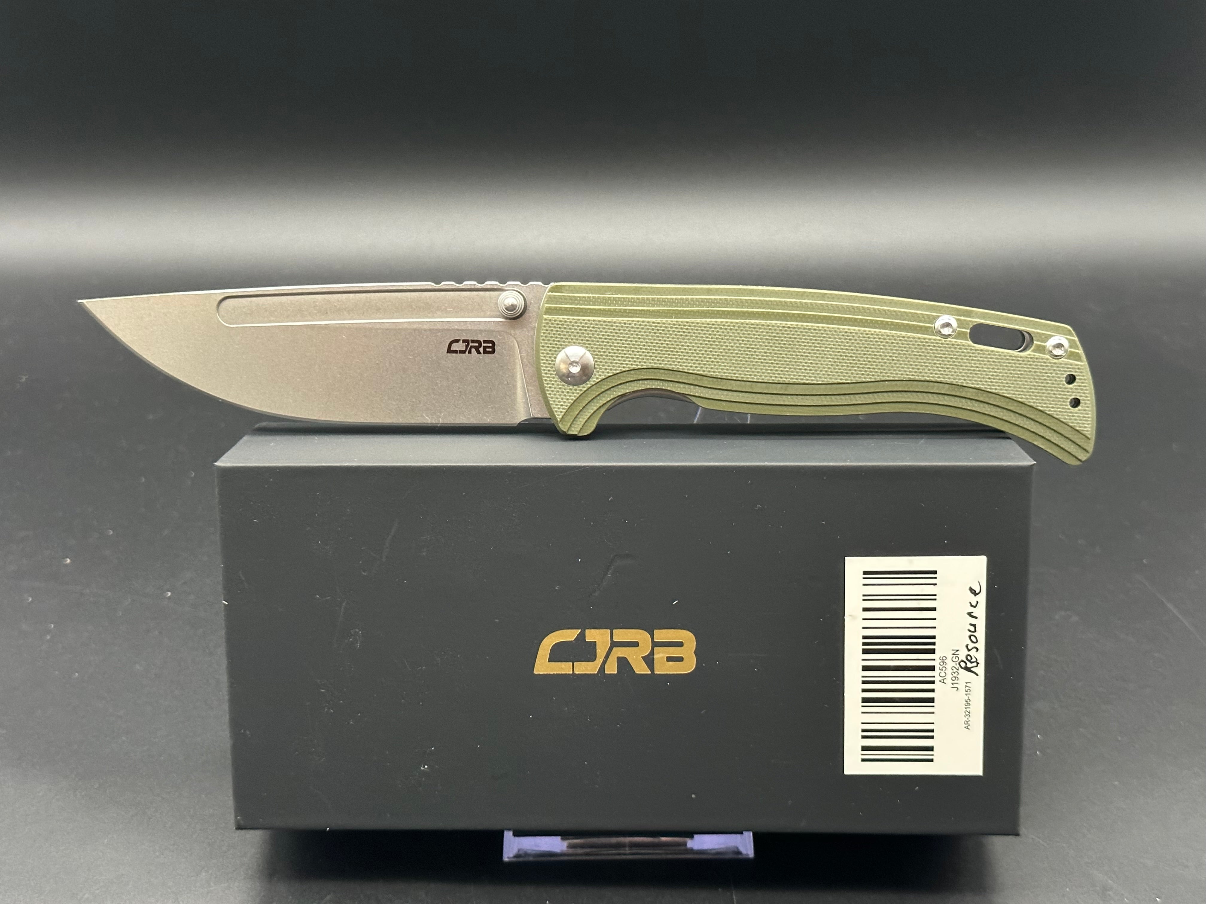 CJRB RESOURCE Folding Knife - Green G10 Handle, AR-RPM9 Steel Blade - EDC Pocket Knife for Camping, Hiking & Outdoor Adventures