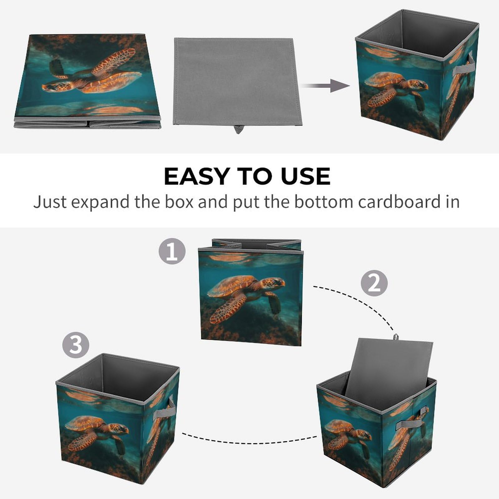 Collapsible Turtle Storage Bins with Handles - Organizing Baskets for Home & Office