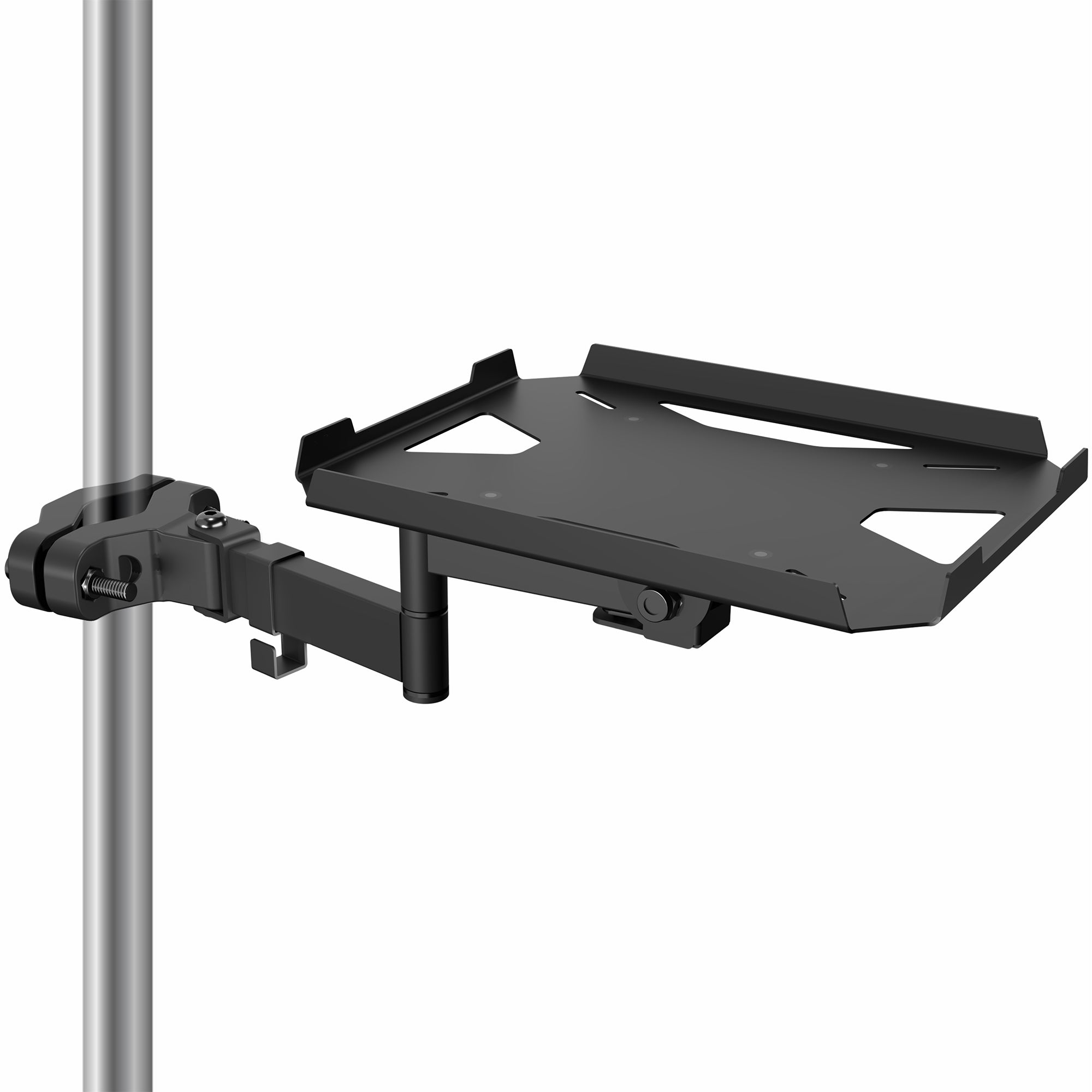 Adjustable Pole Mount Shelf with Articulating Arm - Space Saving Storage Solution for Kitchen, Bathroom or Garage Organization