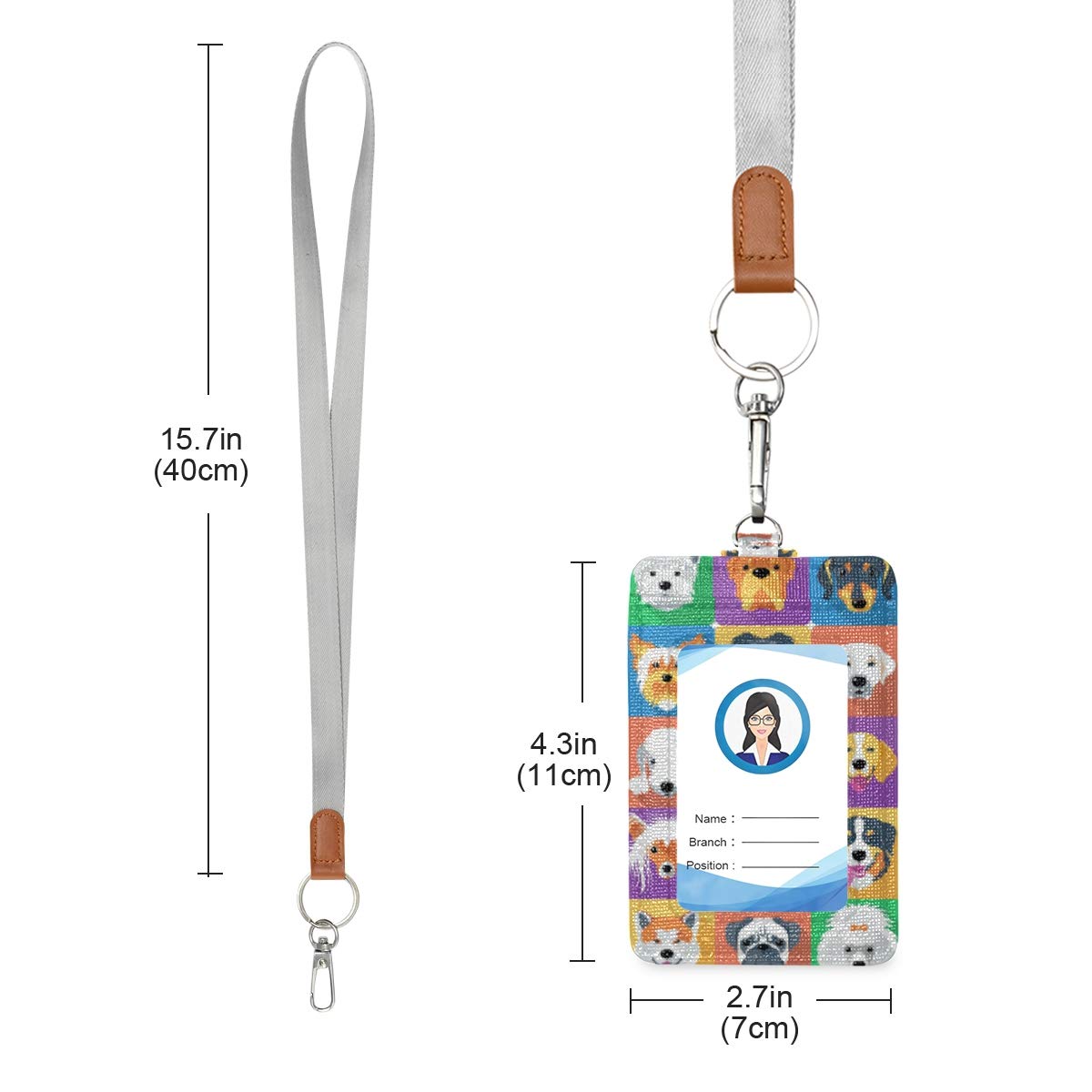 VIKKO PU Leather ID Badge Holder with Lanyard & Key Ring for Work & Events