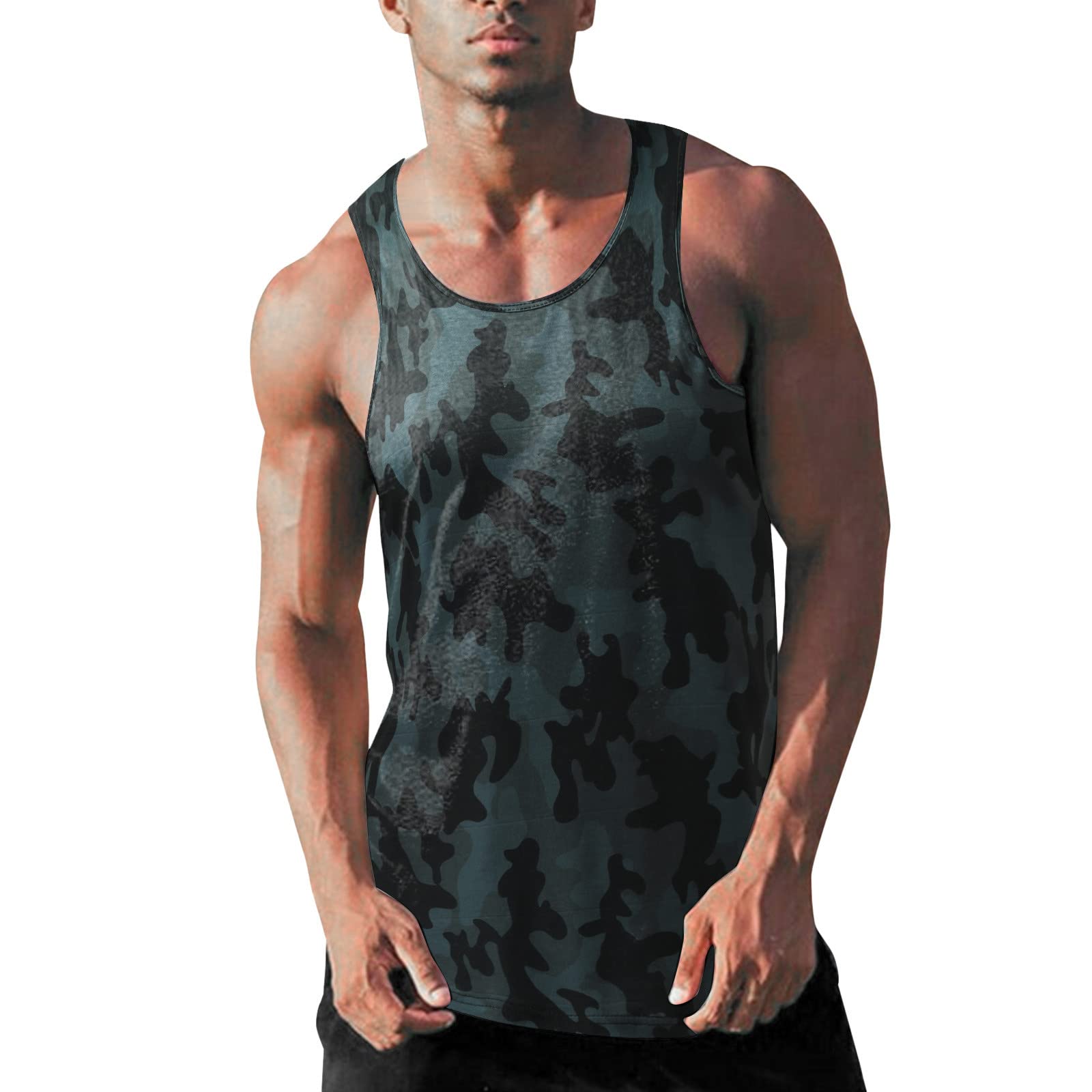 Men's Camouflage Sleeveless Sport Shirt - Breathable Summer Vest Top with Round Neck, Casual Fashion Tank for Gym & Outdoor Activities (Navy, Size M) - Perfect for Workouts, Beachwear and Street Style