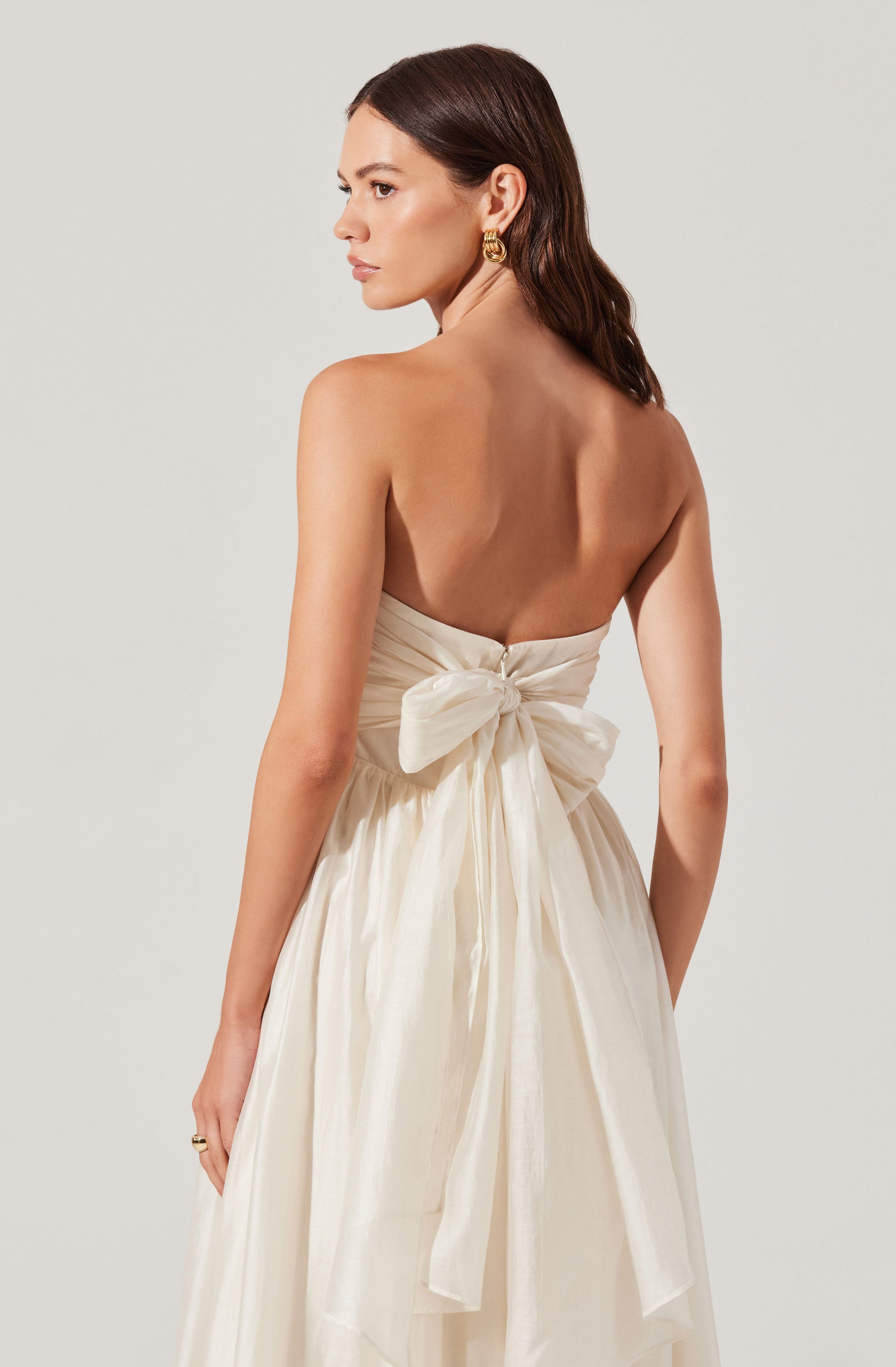 Strapless Pleated Midi Dress by Aneesha - Elegant Ruffled Cocktail Party Dress for Women, Perfect for Weddings, Evening Events & Date Nights