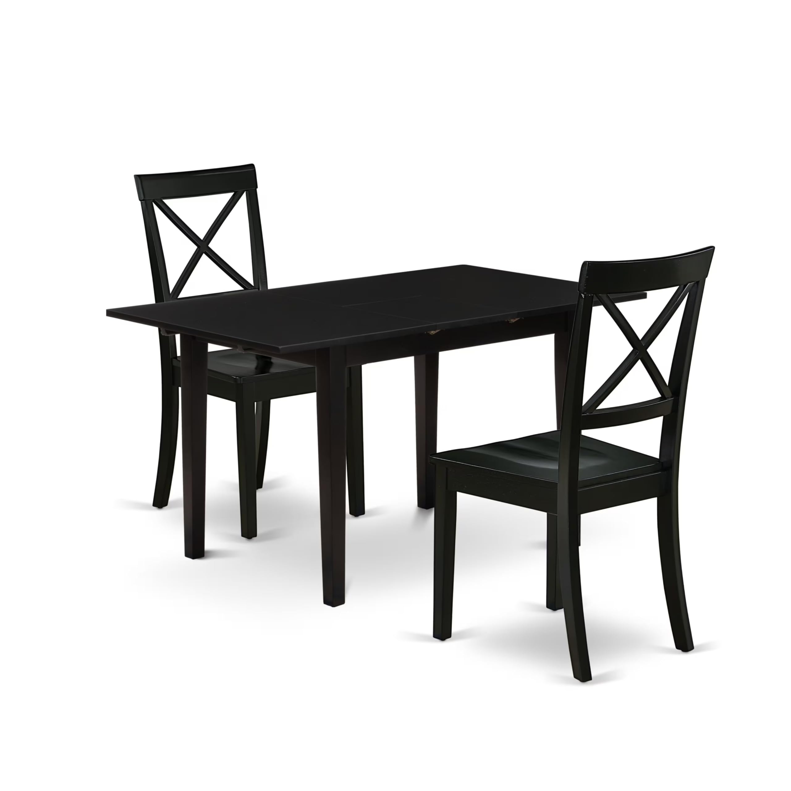 Modern 3-Piece Dining Table Set with Butterfly Leaf & 2 Chairs - 32x54 Inch Black Wooden Kitchen Table - East West Furniture NOBO3-BLK-W - Perfect for Small Spaces, Apartments & Contemporary Dining Rooms