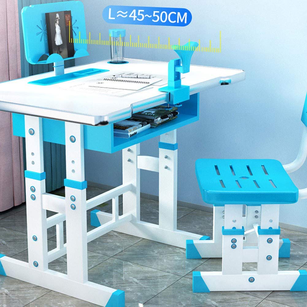 Ergonomic Kids Study Desk and Chair Set - Adjustable Height Student Writing Desk with Pull-Out Drawer Storage for Bedroom & School Use - Perfect for Homework, Online Learning & Creative Activities