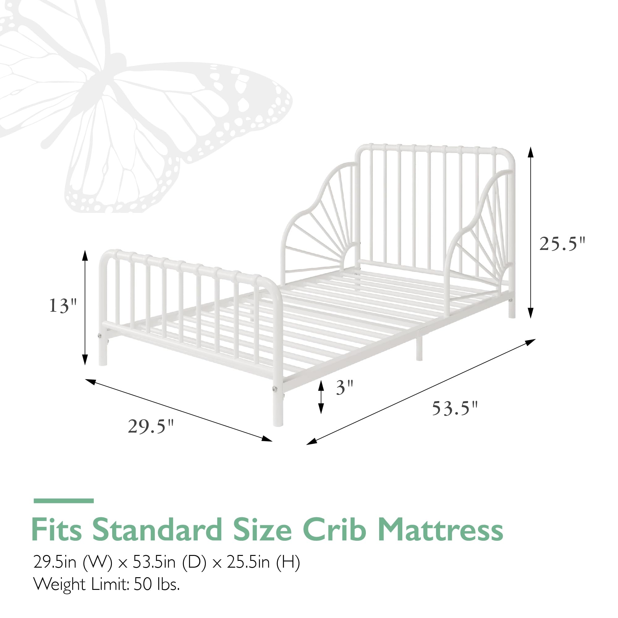 Little Seeds Quinn Whimsical Metal Toddler Bed - White Nursery Furniture for Kids Room, Perfect for Toddler Transition from Crib to Big Kid Bed