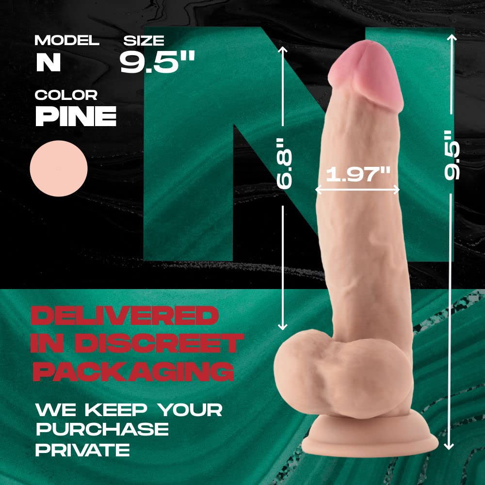 Realistic Liquid Silicone Dildo with Balls - Anatomical Side Curve Flexiskin Double Layer Ultra Soft Shaft Model N | Hands-Free Strap-On Sex Toy for Couples, Lesbian & Gay Play | Bedroom, Roleplay & BDSM Scenes