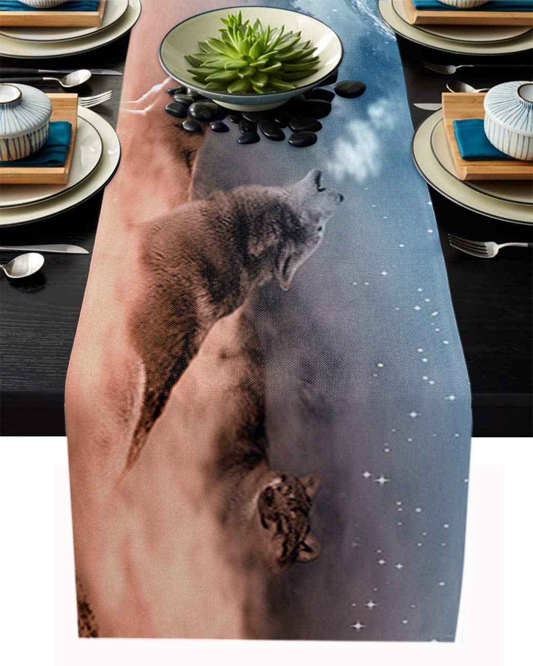 Premium Linen Burlap Table Runner with Howling Wolf Galaxy Design - 16x72 Inch Rustic Decor for Dining Tables, Dressers, Weddings & Outdoor Parties - Perfect for Family Dinners, Gatherings & Everyday Home Decor