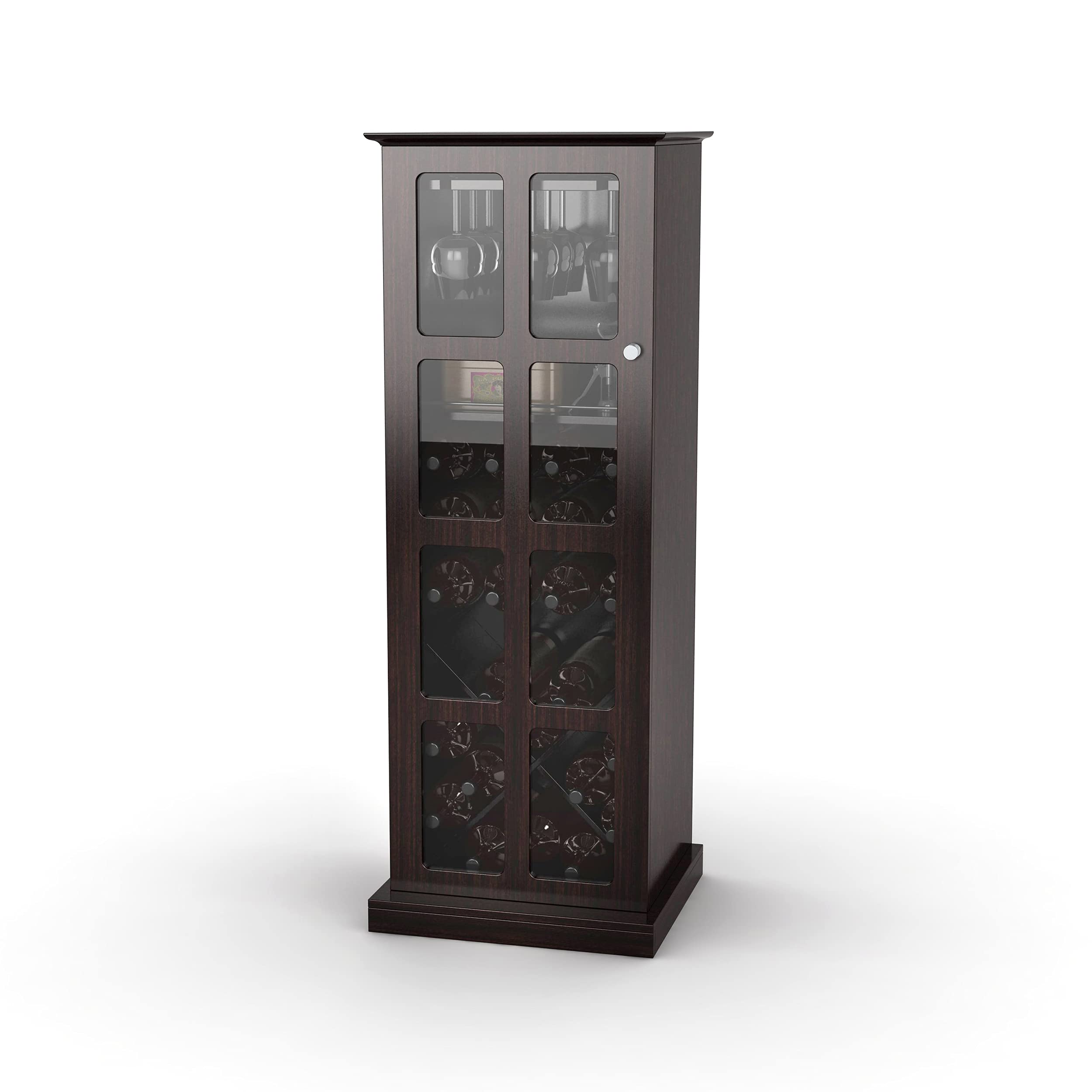 Atlantic Windowpane Wood Wine Cabinet - Store 24 Bottles & 9 Glasses with Tempered Glass Door - Espresso Finish Wine Storage for Dining Room, Bar & Home Decor (Model PN 94835842)