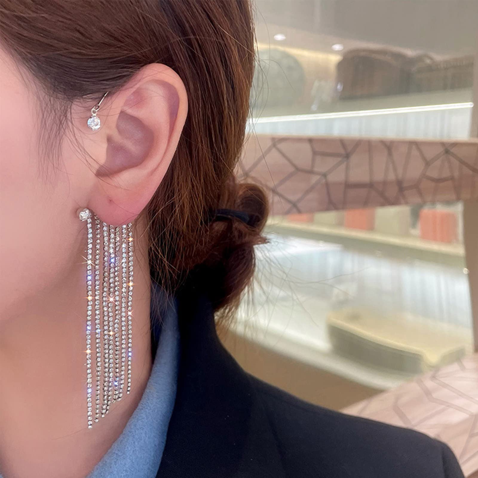 IFKM 14 Pcs/Set Gold & Silver Rhinestone Ear Cuff Set for Women - No Piercing Clip On Heart Hoop Earrings, Simple Elegant Jewelry Gift for Party, Wedding & Daily Wear (Silver)