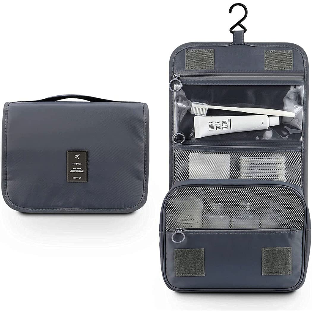 Waterproof Hanging Toiletry Bag with Hook - Travel Cosmetic Organizer for Men & Women | Perfect for Camping, Gym & Airplane Carry-On (Gray)
