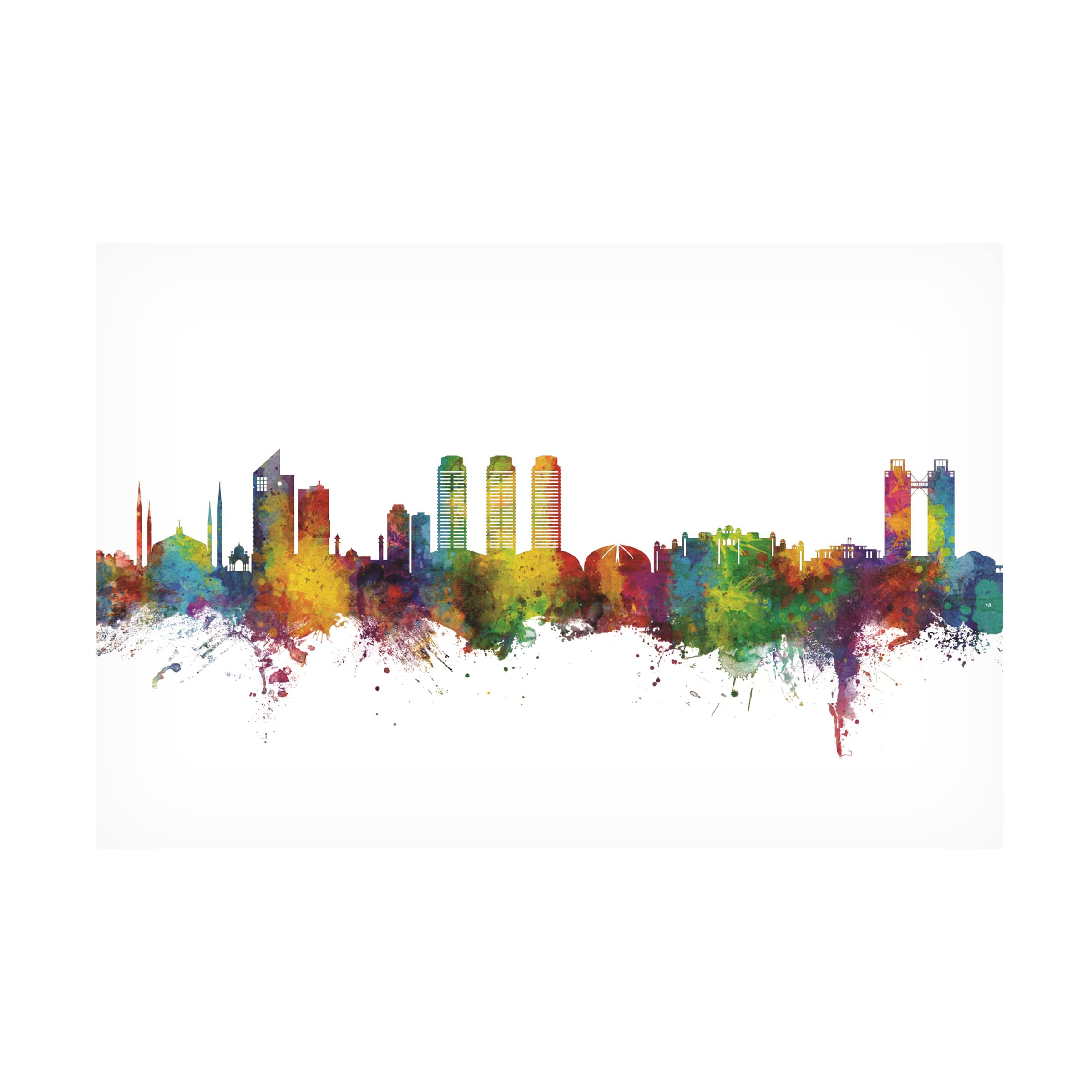 Michael Tompsett 'Islamabad Pakistan Skyline' Canvas Wall Art Print - Modern Cityscape Painting for Living Room, Office & Home Decor