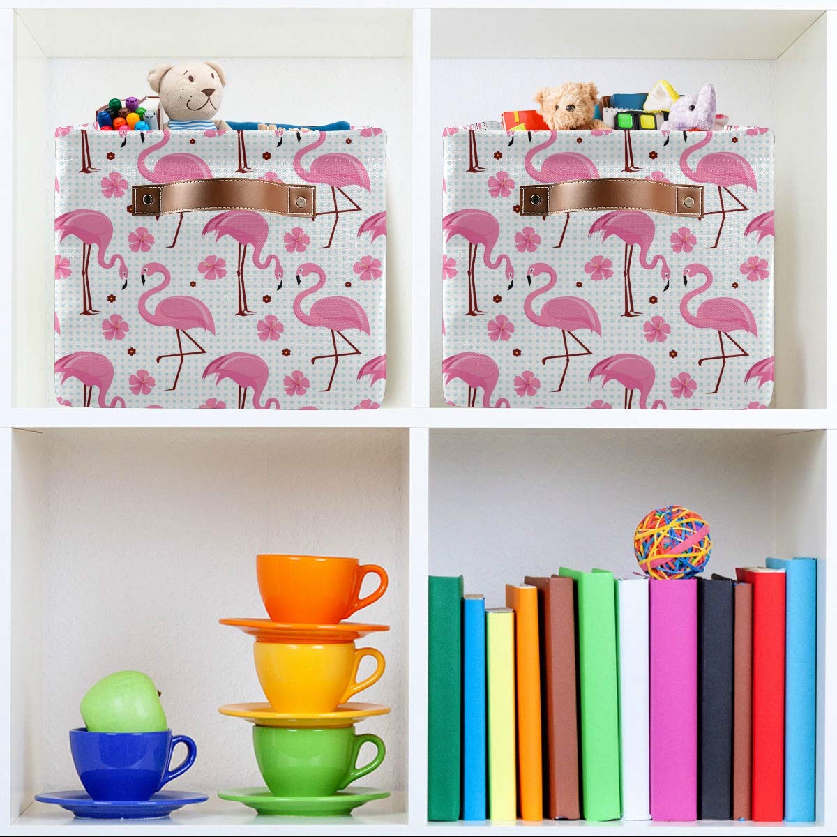 Pink Flamingos Storage Basket Bin - Large Collapsible Canvas Cube Storage Box Organizer for Home, Office, Closet (15