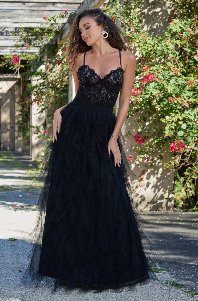 Elegant Black Dahlia Gown - Women's Formal Evening Dress for Prom, Wedding & Special Occasions