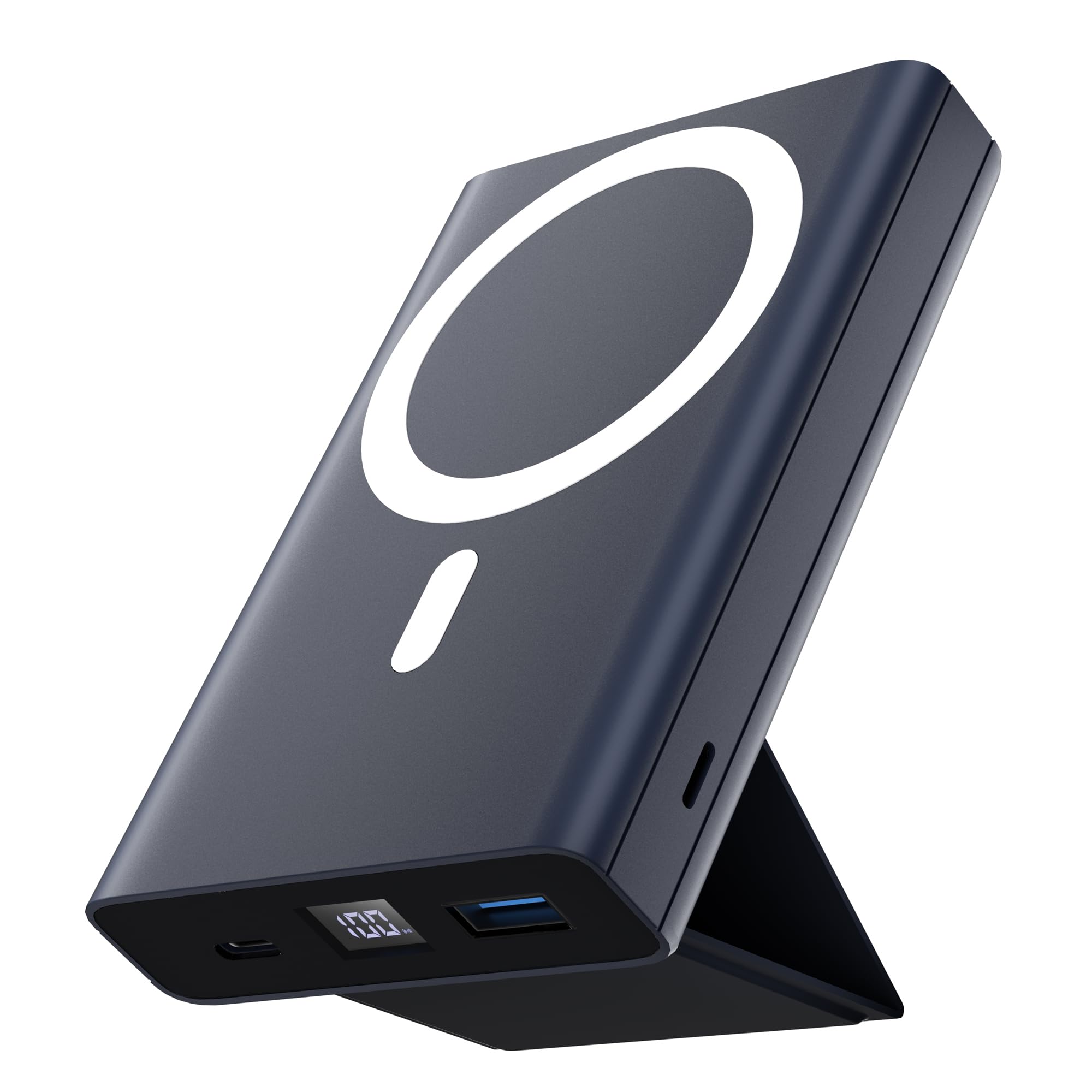LULULOOK 10000mAh Magnetic Wireless Portable Charger | Foldable Mag-Safe Power Bank with 22.5W PD Fast Charging | USB-C Cable & LED Display | Compatible with iPhone 16/15/14/13/12/Pro/Mini/Pro Max (Blue) | Perfect for Travel, Office & On-the-Go Charging