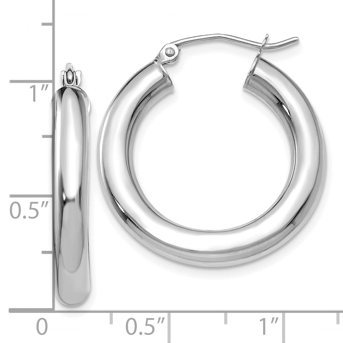 Avariah 10K White Gold Polished 4mm Tube Hoop Earrings - 17mm Dainty Everyday Studs for Women, Perfect for Work, Date Night & Special Occasions