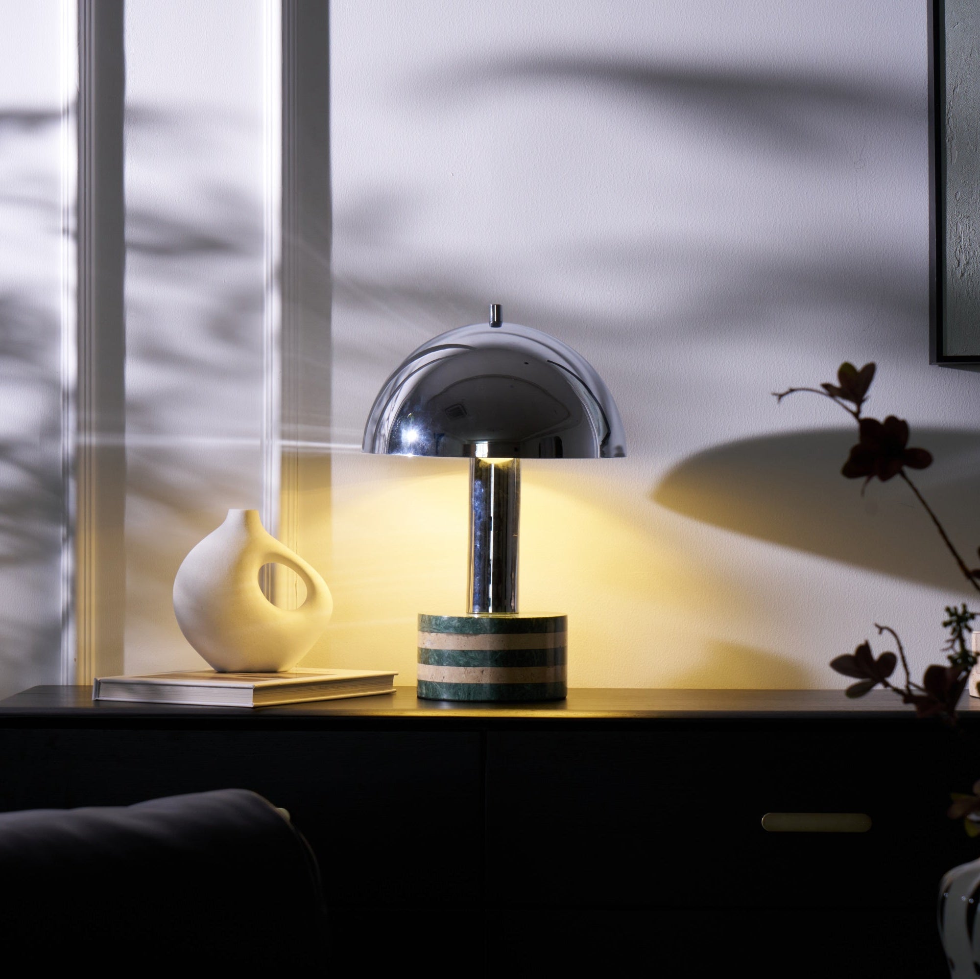 Modern Chrome Table Lamp - Adjustable Brightness LED Desk Light for Home Office, Bedroom & Reading - Stylish Nightstand Lamp with USB Port