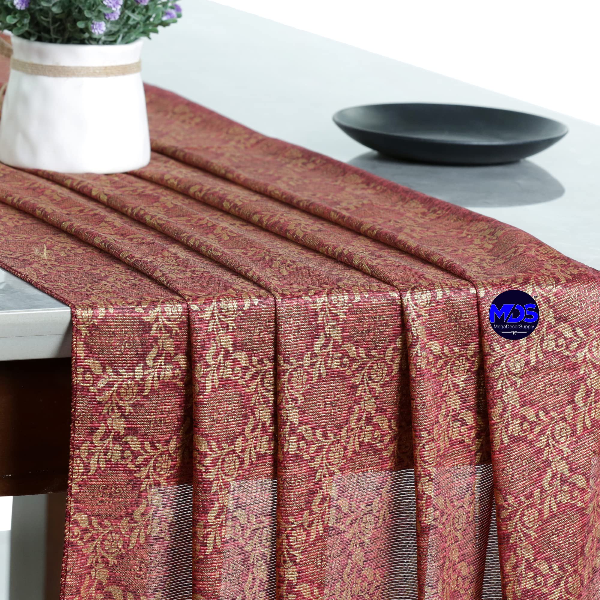 20-Pack Gold Foil Wedding Table Runners 20x120 Inch - Maroon Banquet Decor for 10ft Tables | Elegant Wedding Reception, Anniversary & Party Decoration