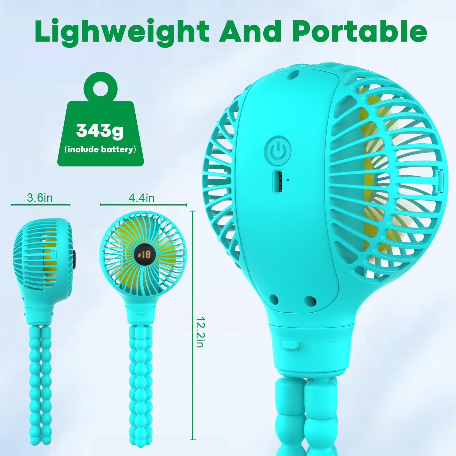 Baby Stroller Fan with Auto Oscillation - Portable Tripod Clip Fan with LED Display & 3600mAh Rechargeable Battery - 4-Speed Mini Handheld Fan for Car Seat, Crib, Bike, Treadmill - Perfect for Outdoor Activities, Travel & Nursery Cooling