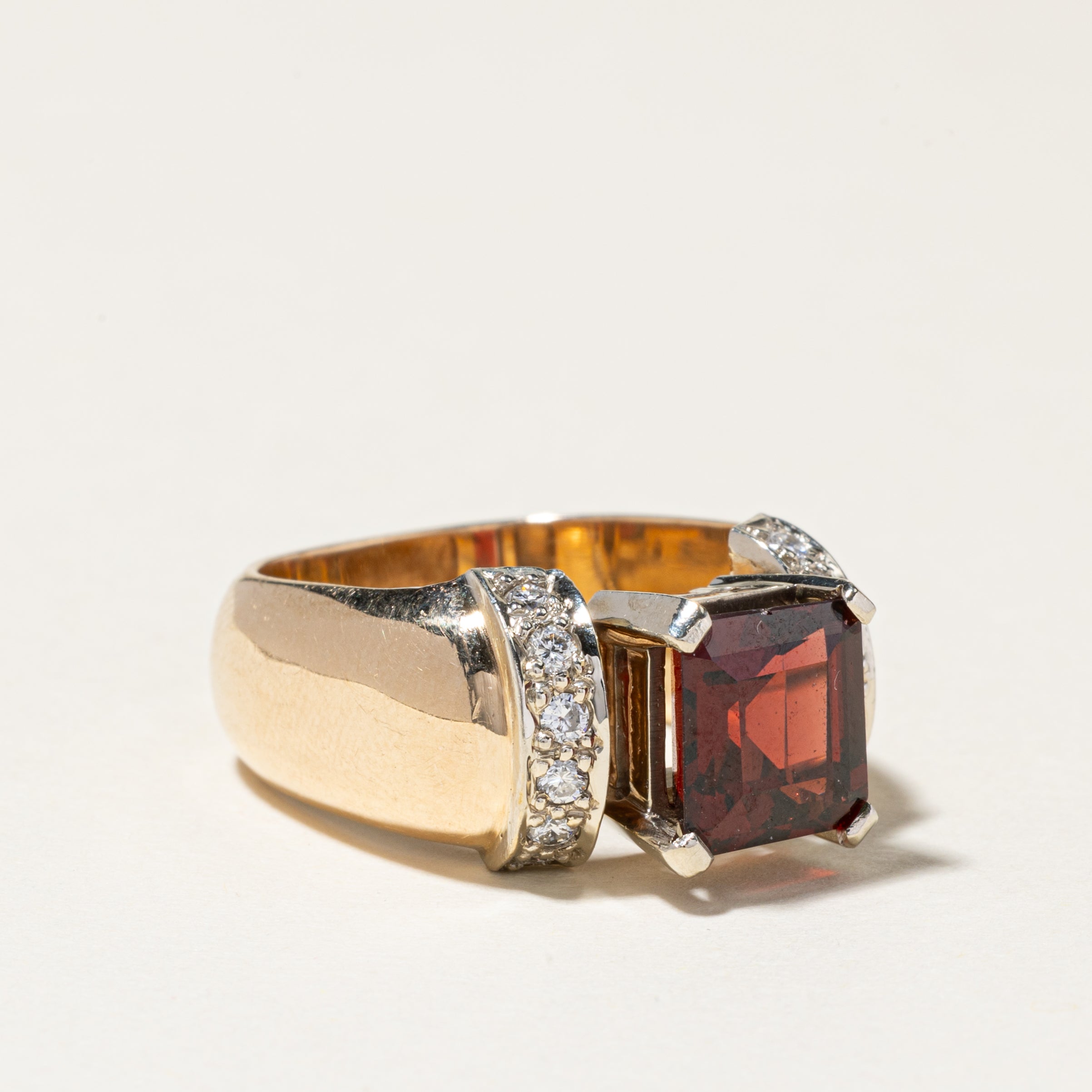 14K Yellow Gold Garnet and Diamond Cocktail Ring - 4.47ct Garnet & 0.31ctw Diamonds - Size 7.75 - Elegant Evening Wear & Special Occasion Jewelry for Women