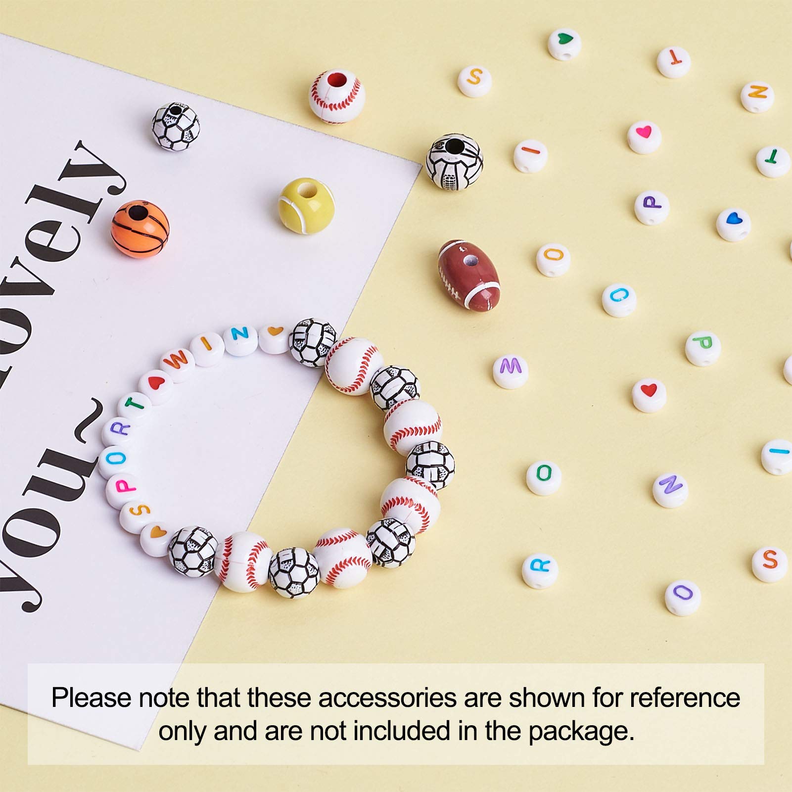630pcs Assorted Sports Acrylic Beads - Flat Round Heart Alphabet Pony Beads for DIY Bracelets, Jewelry Making & Home Crafts | Perfect for Kids' Activities, Party Favors & Friendship Bracelets