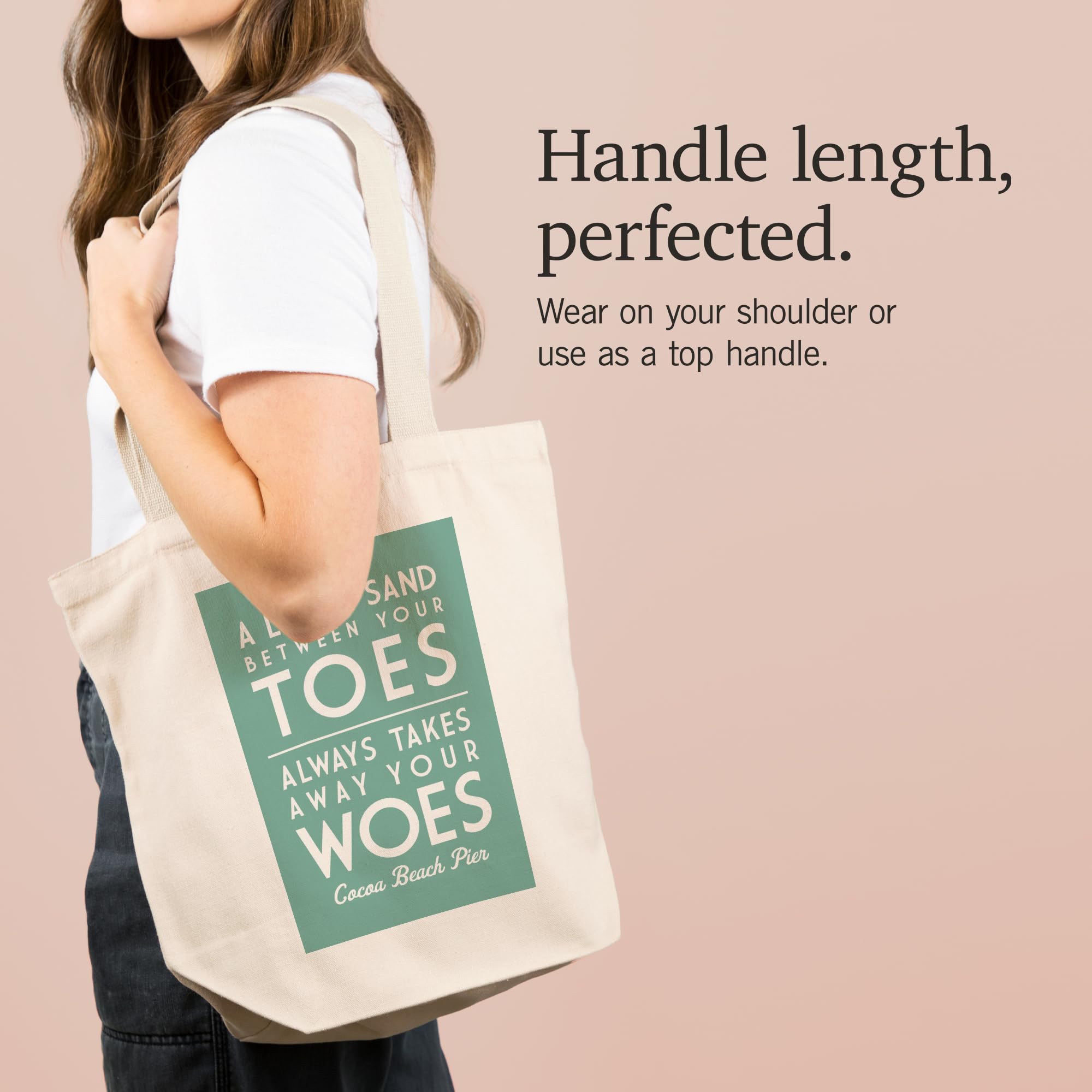 Lantern Press Cocoa Beach Pier Florida Tote Bag - 100% Cotton Canvas Reusable Shopping Bag with 'A Little Sand Between Your Toes' Design - Perfect for Beach Trips, Groceries & Eco-Friendly Shopping