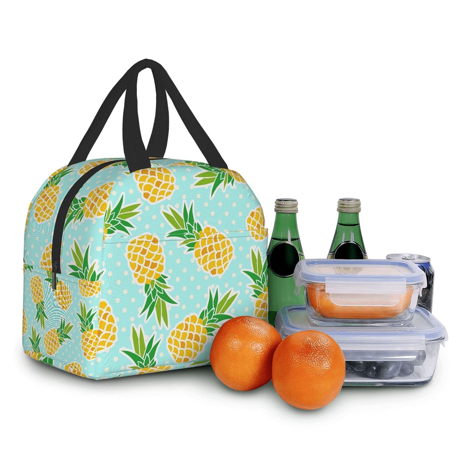 Stylish Pineapple Insulated Lunch Bag - Reusable & Compact Tote for Women & Men - Perfect for School, Office, Work & Picnics