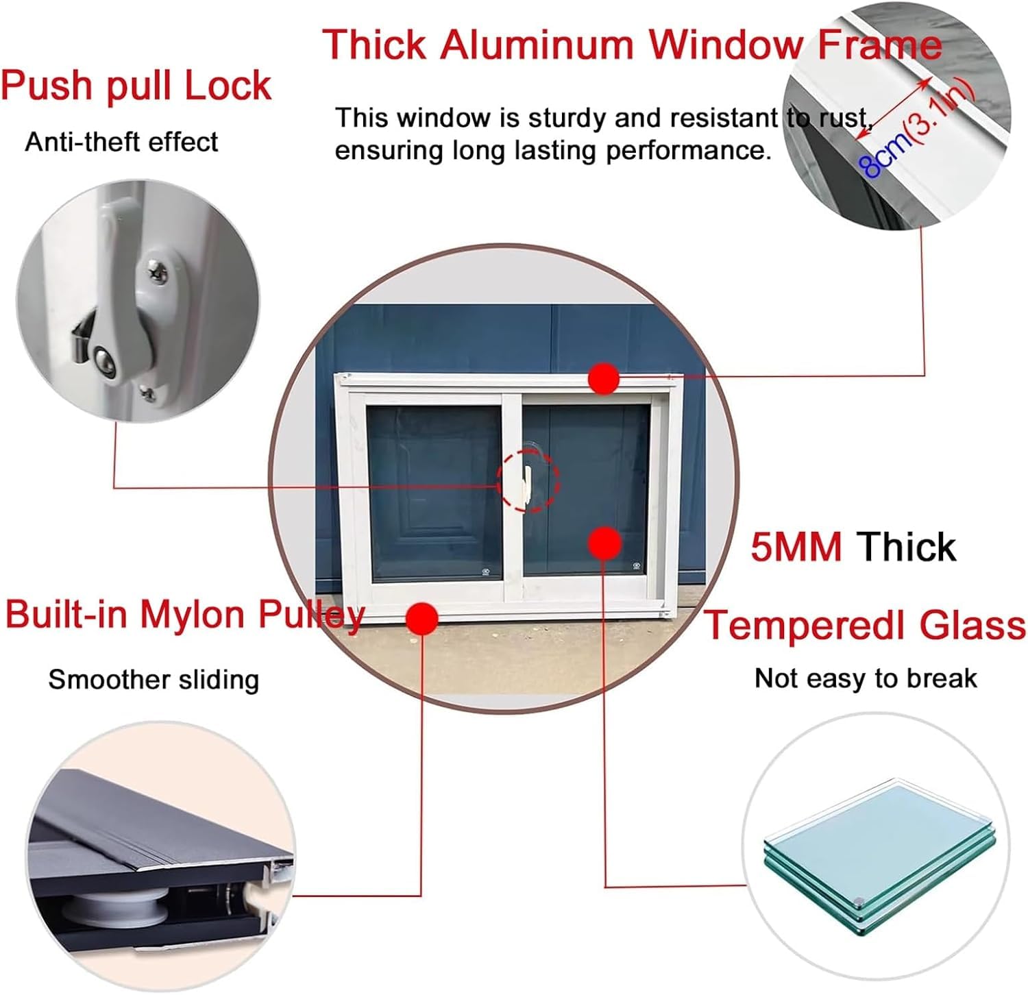 Insulated Tempered Glass Basement Window - 20 to 50 Inch Wide Horizontal Sliding (32x14in/80x35cm) for Sheds, Cabins, Homes & Garages - Energy Efficient & Weatherproof for Year-Round Comfort