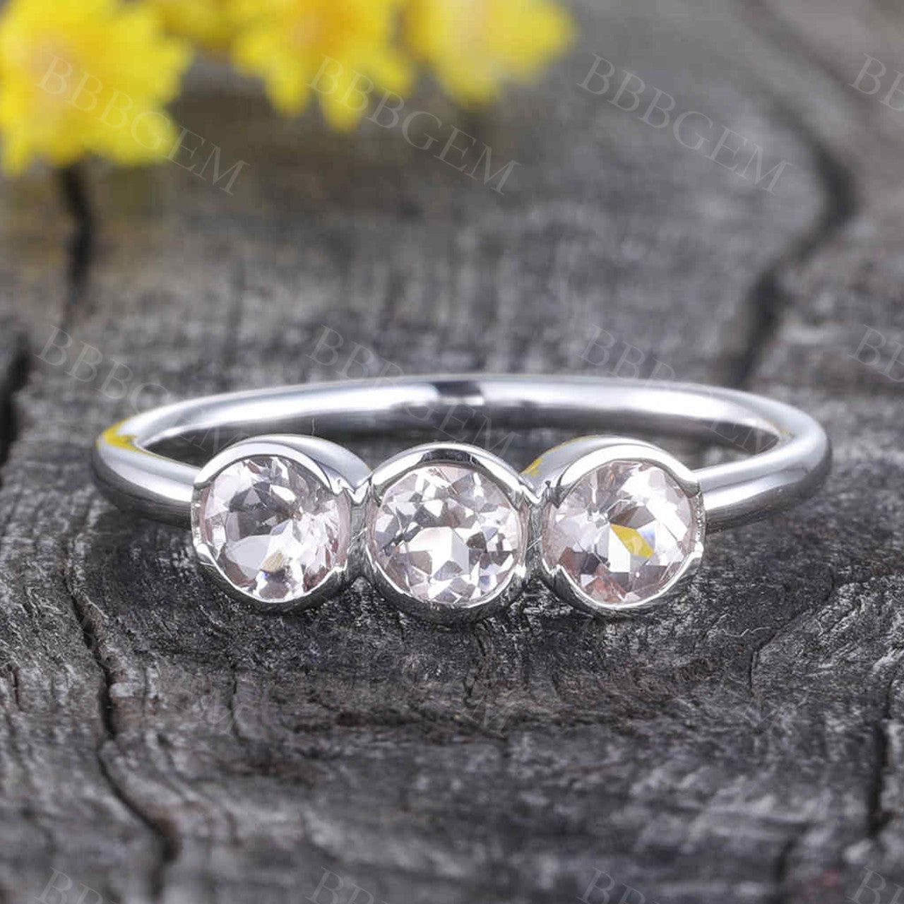 Morganite Wedding Ring - Minimalist Three Stone Engagement Ring for Women, Bridal Promise & Anniversary Gift - Perfect for Proposals, Weddings & Special Occasions