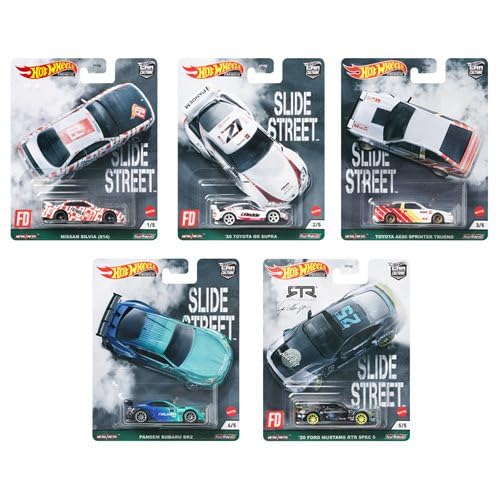 Hot Wheels Premium Car Culture Slide Street Slidewayz 5-Piece Diecast Car Set - Collectible Toy Cars for Kids & Adults - Perfect for Display, Play & Gifting