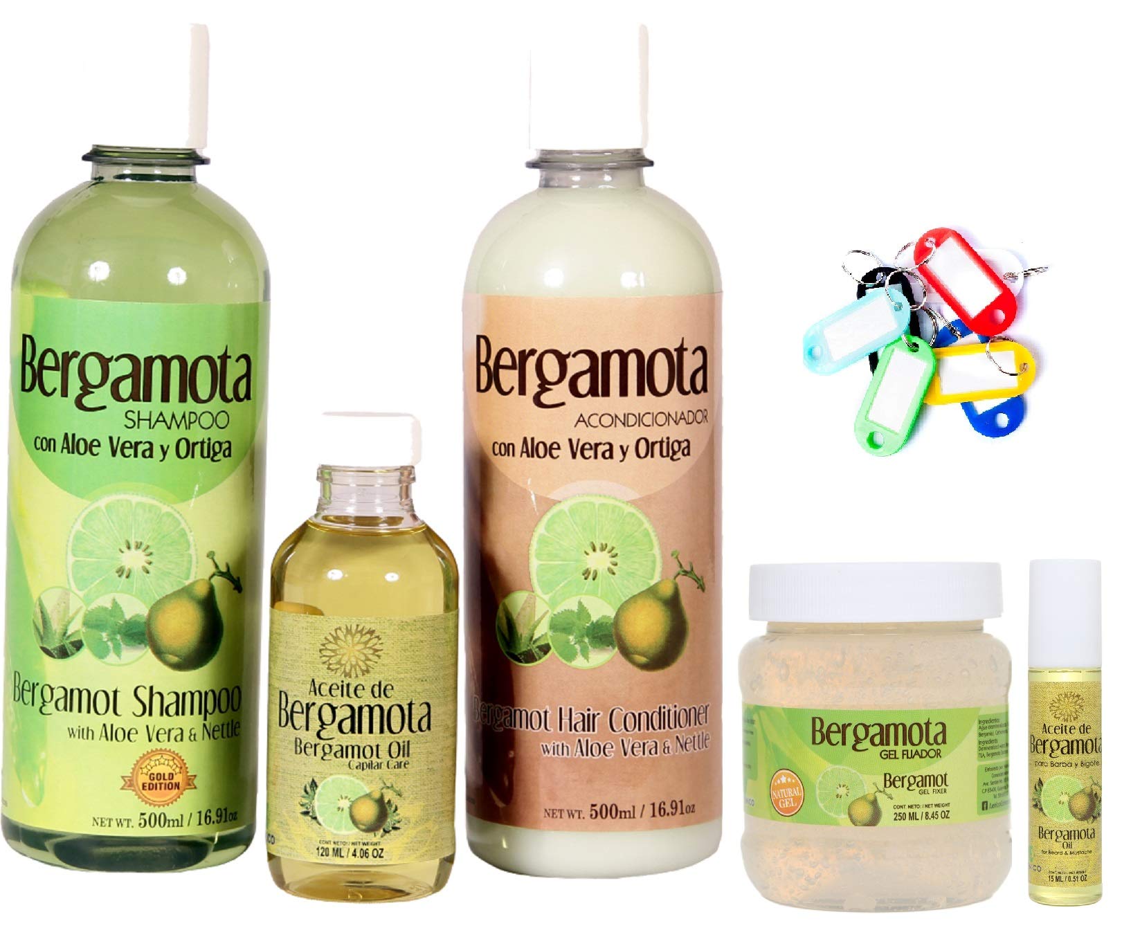Bergamot Hair Care Set - Shampoo, Conditioner, Styling Gel, Beard & Mustache Oil (Gold Edition, 46.84 Fl Oz) for Men's Grooming & Daily Hair Care Routine