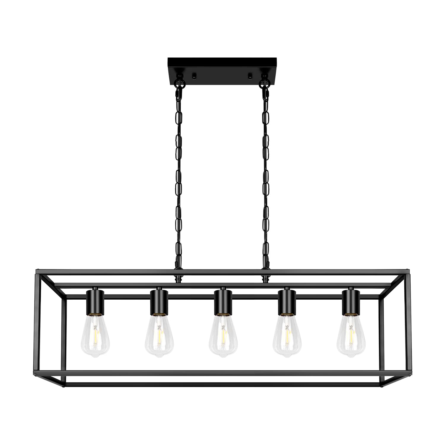 ZOSIMIO 5-Light Black Modern Linear Chandelier - Farmhouse Kitchen Island Lighting, Industrial Rectangular Light Fixture for Dining Room, Living Room, Foyer & Bar - Perfect for Rustic & Contemporary Home Decor