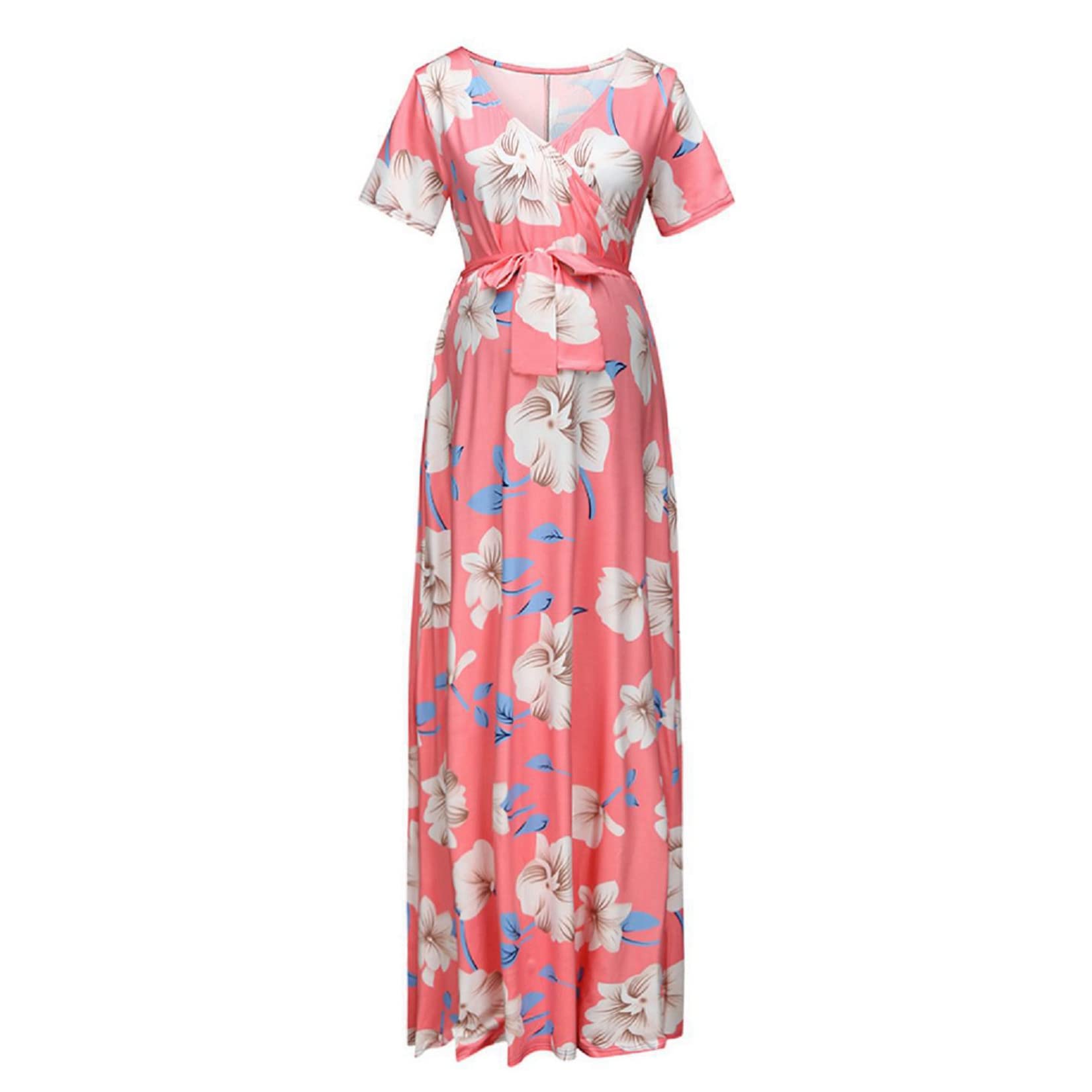 Qiribati Plus Size Maternity Dress - Floral Print Maxi Nursing Dress for Pregnancy & Breastfeeding | Perfect for Photo Shoots, Baby Showers & Everyday Comfort