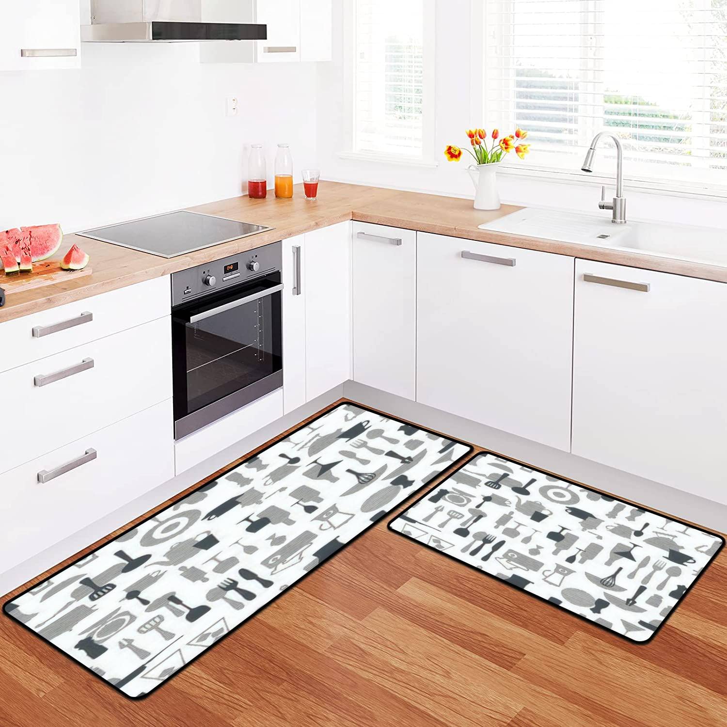 Non-Slip Washable Kitchen Rugs Set - Anti-Fatigue Floor Mats for Standing Comfort, Decor Runner for Kitchen & Bathroom - Perfect for Cooking, Dishwashing & High-Traffic Areas