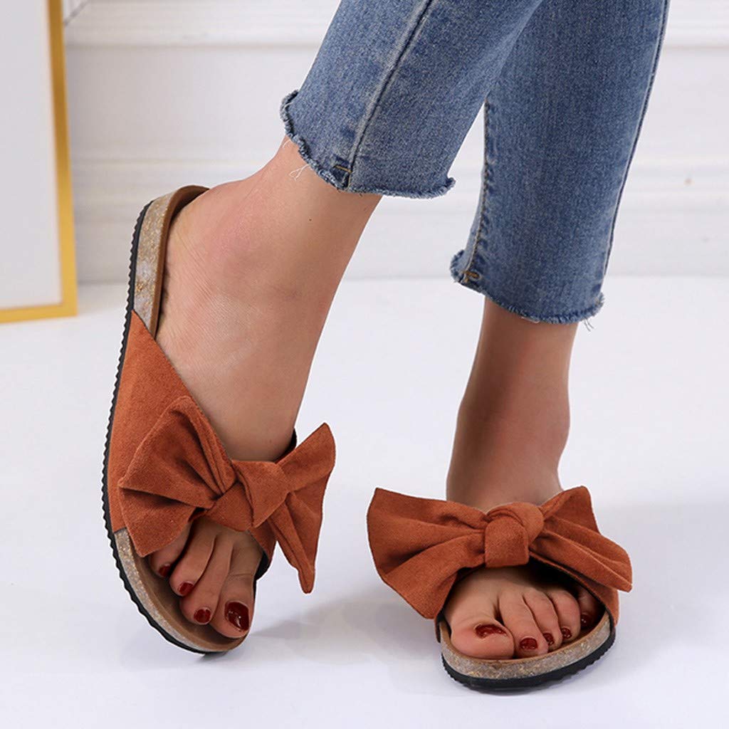 **Women's Breathable Canvas Flat Slide Sandals with Cork Sole & Bow - Lightweight Summer Shoes for Beach, Pool, Walking, Yoga & Casual Wear | Stylish Wedding & Festival Slides | Perfect for Travel, Outdoor Adventures, Picnics & Daily Errands | Ideal for Beach Vacations, Yoga Classes, Summer Weddings & Outdoor Festivals**
