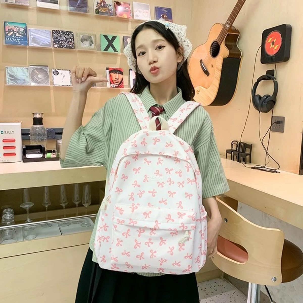 Kawaii Japanese Bow Backpack - Large Capacity Laptop Bag for Women & Teens, Cute Aesthetic Pink School Backpack with Accessories | Perfect for College, Travel, Work & Everyday Use