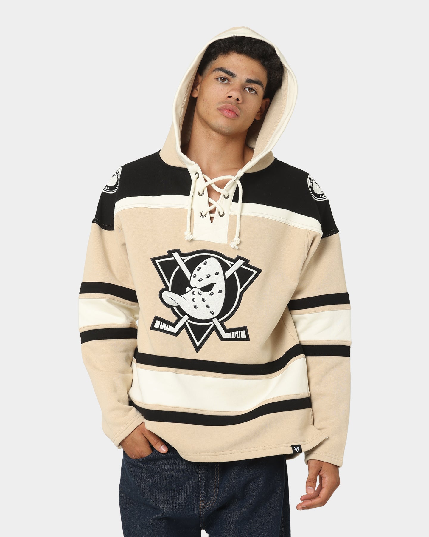 47 Brand Anaheim Ducks Superior Lacer Hoodie - Men's Khaki Pullover Sweatshirt for Casual Wear & Sports Fan Outfits