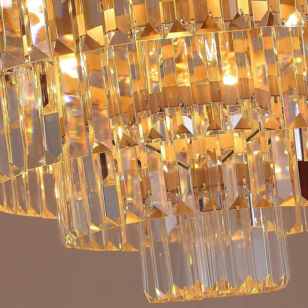 Modern Round Crystal Chandelier - 7-Tier 17-Lights Nickel Finish for Dining Room, Living Room, Bedroom & Entryway - Elegant Lighting Fixture for Home Decor & Wedding Venues