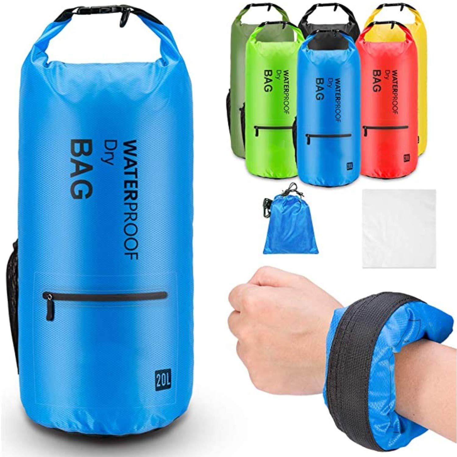 Lightweight Waterproof Dry Bag Backpack for Camping, Kayaking, Boating & Swimming - Floating Sack with 2 Exterior Zip Pockets | Perfect for Outdoor Adventures, Beach Trips & Water Sports (Blue, 10L)
