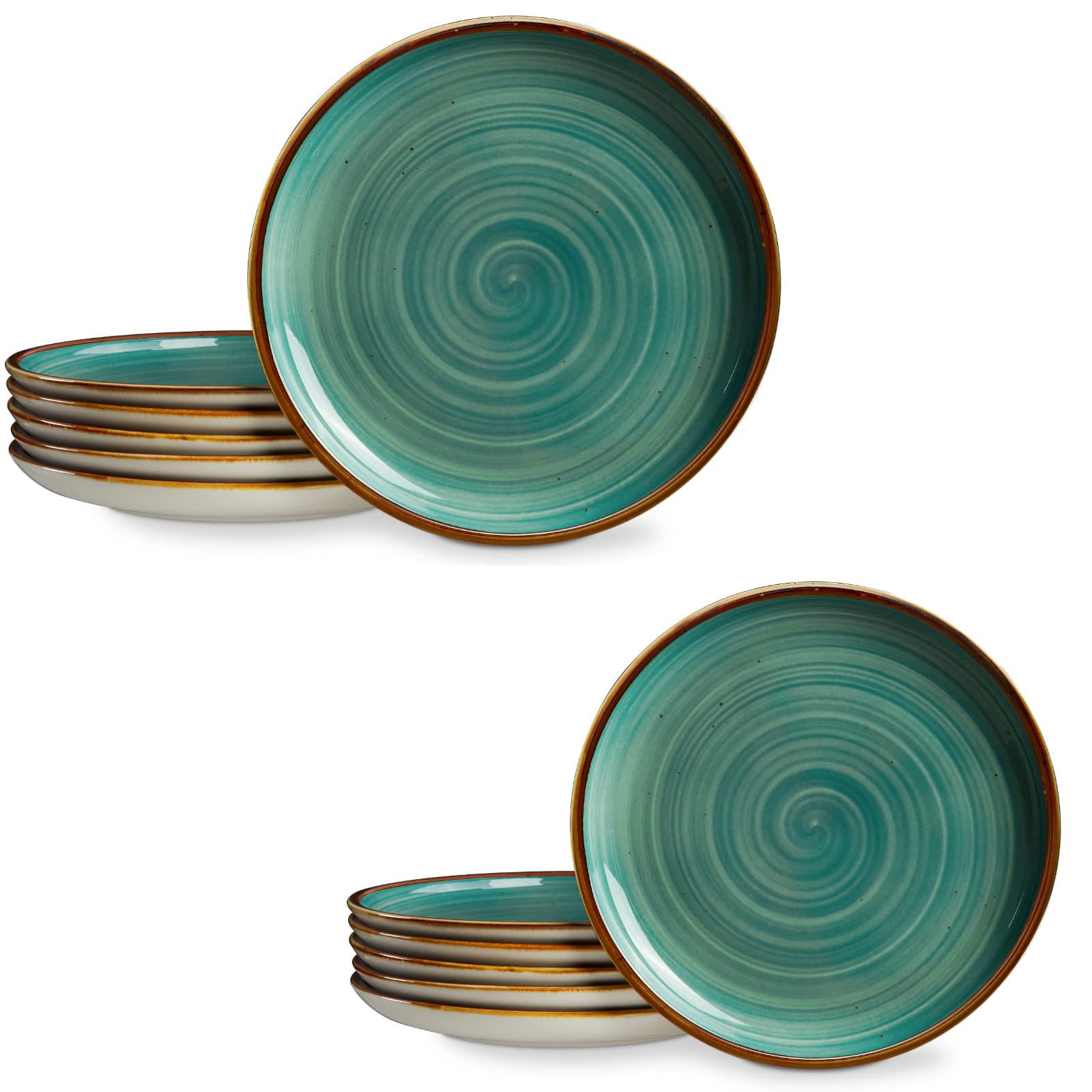 ONEMORE 8.5 inch Salad Plates & 10.5 inch Dinner Plates Set - Microwave, Oven & Dishwasher Safe Ceramic Dinnerware - Teal Blue for Home Dining, Parties & Restaurant Use