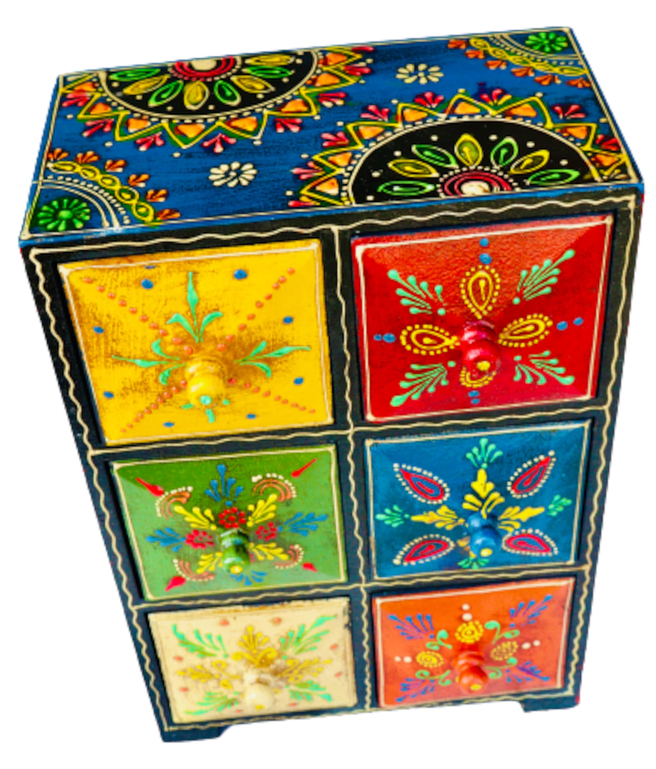 QT S Jewelry Organizer Storage Box with 6 Drawers - Handmade Tibetan Vintage Wooden Jewelry Box for Diamond, Gold & Accessories | Perfect for Bedroom, Travel & Gift Giving