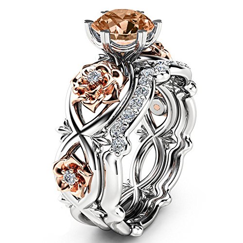 DDLBiz Women's Fashion Two-Tone White Sapphire Floral Wedding & Engagement Ring Set - Elegant Jewelry for Brides, Anniversaries, and Special Occasions