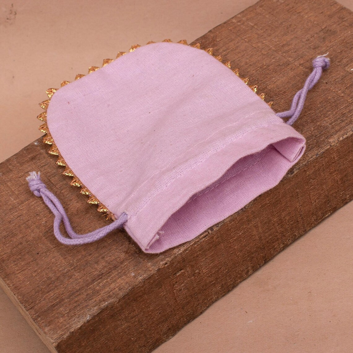 100 Soft Rose Pink Designer Pouch - Handmade with Delicate Gold Lace Trim | Perfect for Gift Wrapping, Jewelry Storage & Bridal Accessories