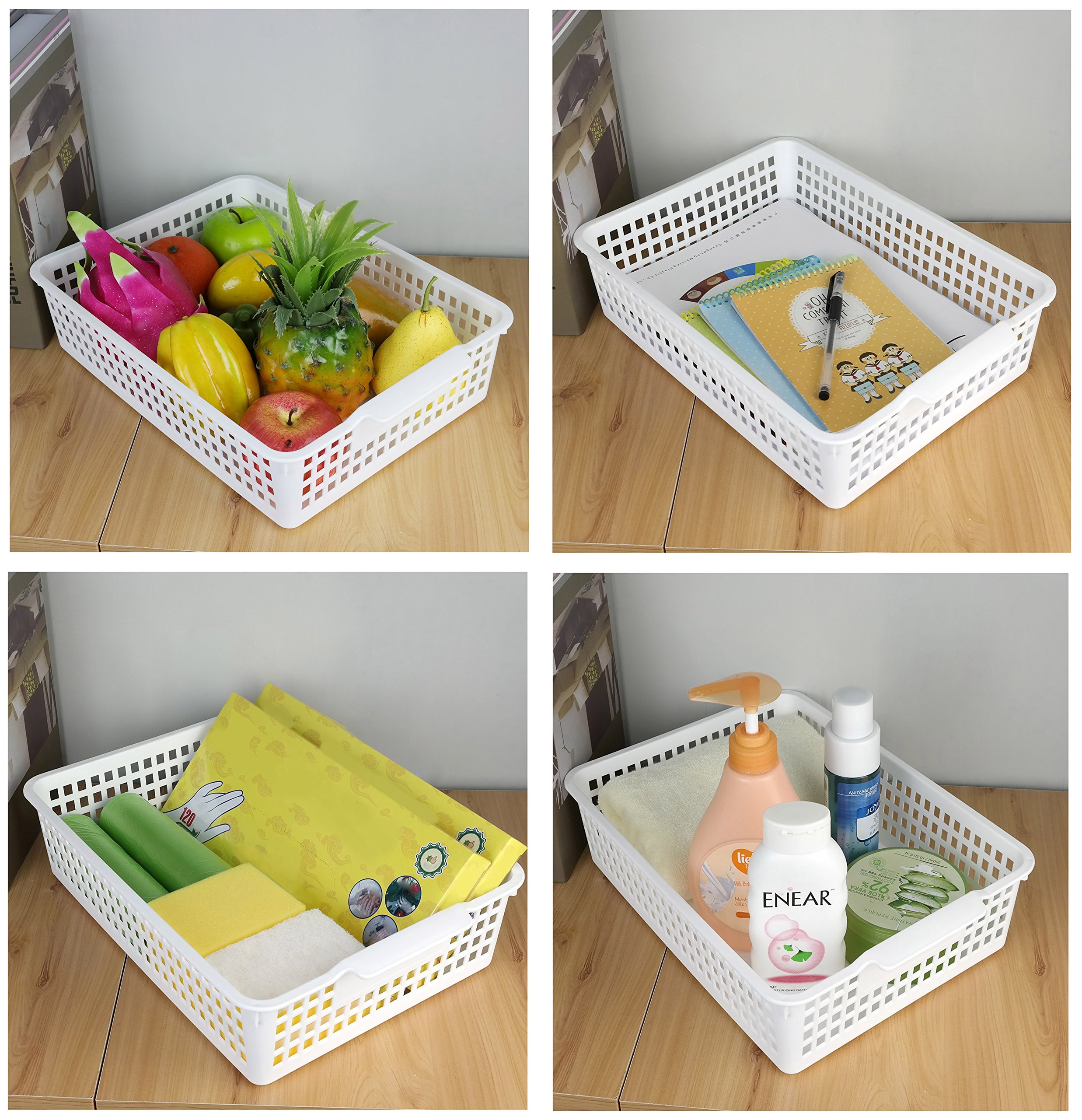 6-Pack White Plastic Storage Trays & Baskets - File Organizer for Office, Home, Kitchen | Perfect for Paper, Documents, Mail & Office Supplies Organization