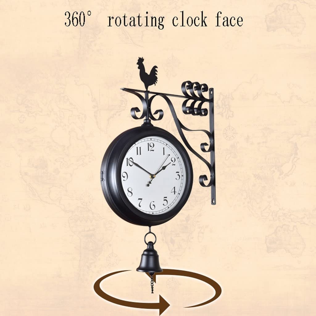 Silent Non-Ticking Wrought Iron Wall Clock - 360° Rotating Double-Sided Retro Round Clock for Living Room, Home Office & School Decor - Easy to Read Decorative Hanging Clock for Bedroom, Kitchen, and Workspace