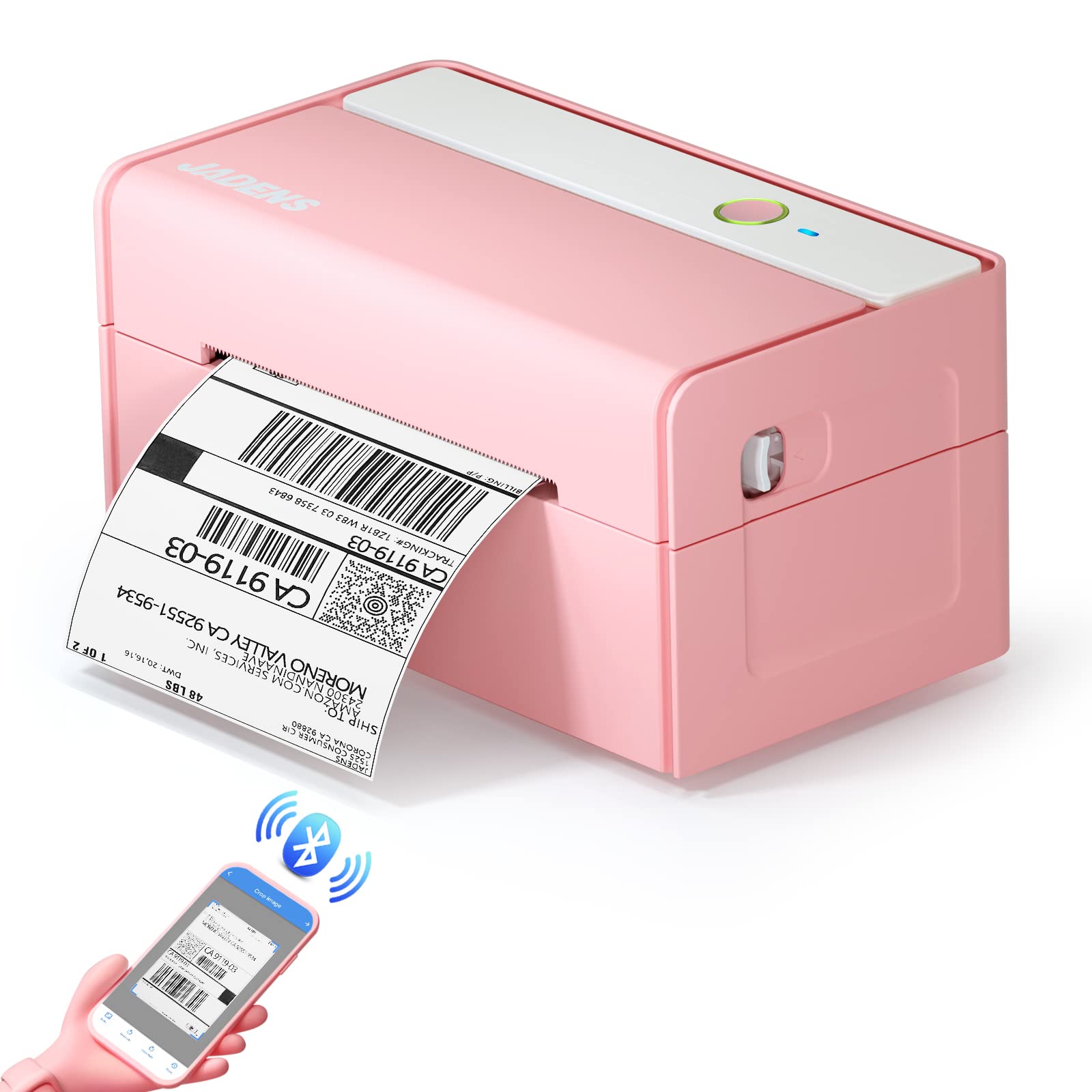 JADENS Wireless Bluetooth Thermal Label Printer - 4x6 Shipping Label Maker for Small Business, USPS, Amazon, Etsy | Compatible with iPhone, Android, Windows | Portable Pink Label Printer for Home Office & Ecommerce Packaging