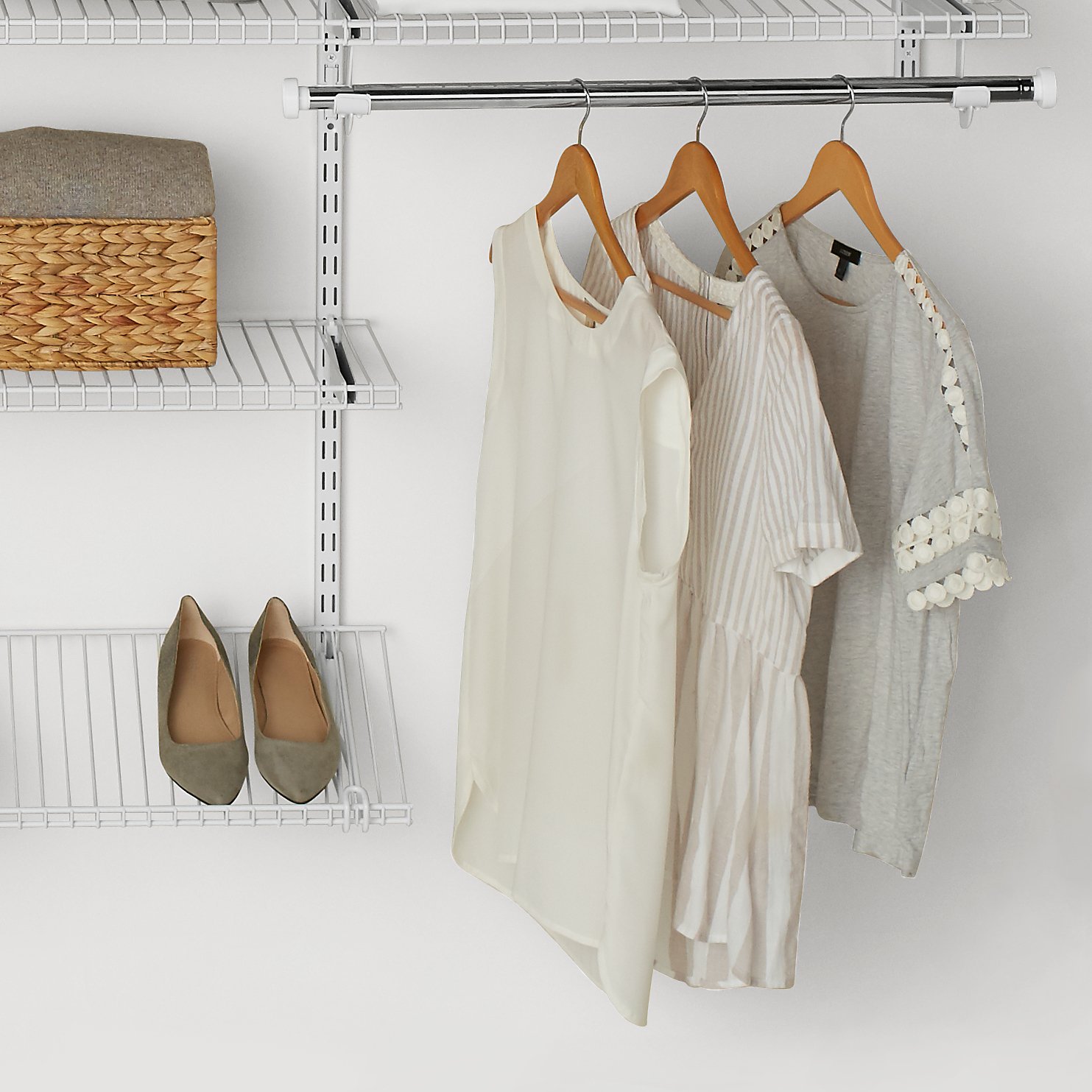 Rubbermaid Configurations Closet Shelves & Hanging Kit - 2 Pack 26-Inch White Shelves for Custom Pantry Organization | Perfect for Home, Laundry Room, Bathroom, Mudroom, Pantry & Linen Closet Storage | Space-Saving Solution for Clothes, Towels & Household Items