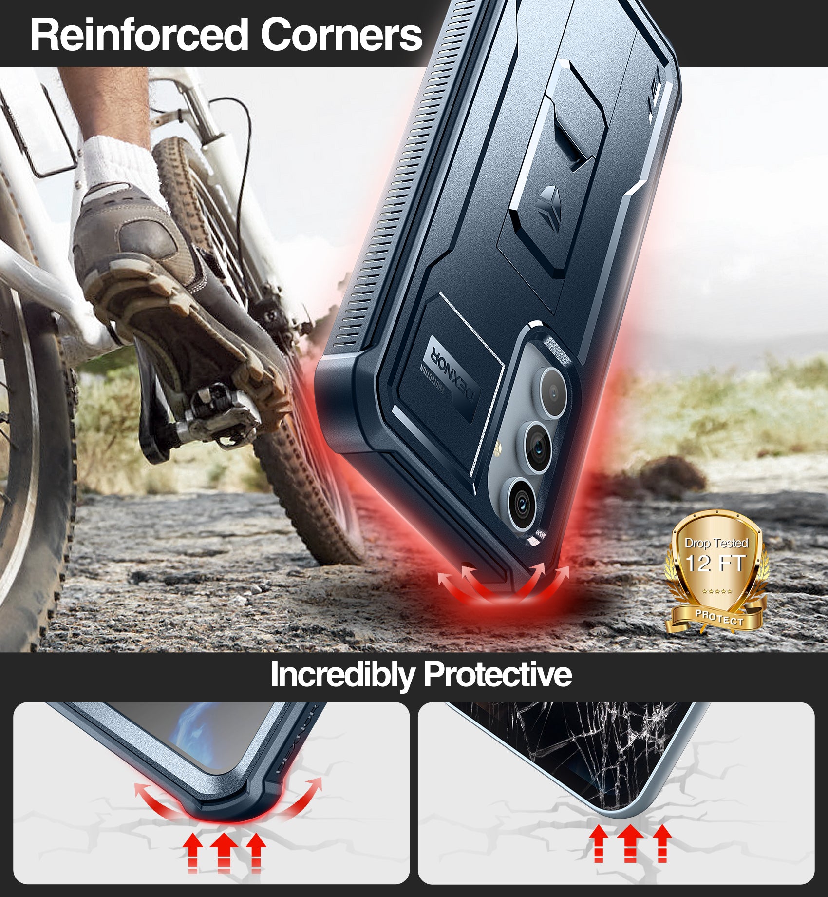Dexnor Heavy Duty Shockproof Rugged Case for Samsung Galaxy A54 5G with Screen Protector, Full Body Bumper & Kickstand - Perfect for Outdoor, Work, and Daily Protection