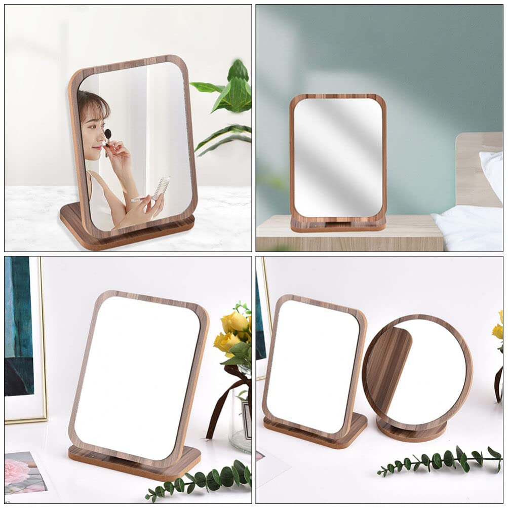 Beaupretty Wooden Fold Down Desk Vanity Makeup Mirror with Stand - Folding Tabletop Mirror for Bathroom, Bedroom & Dressing Room - Compact Desktop Makeup Mirror for Travel & Home Use